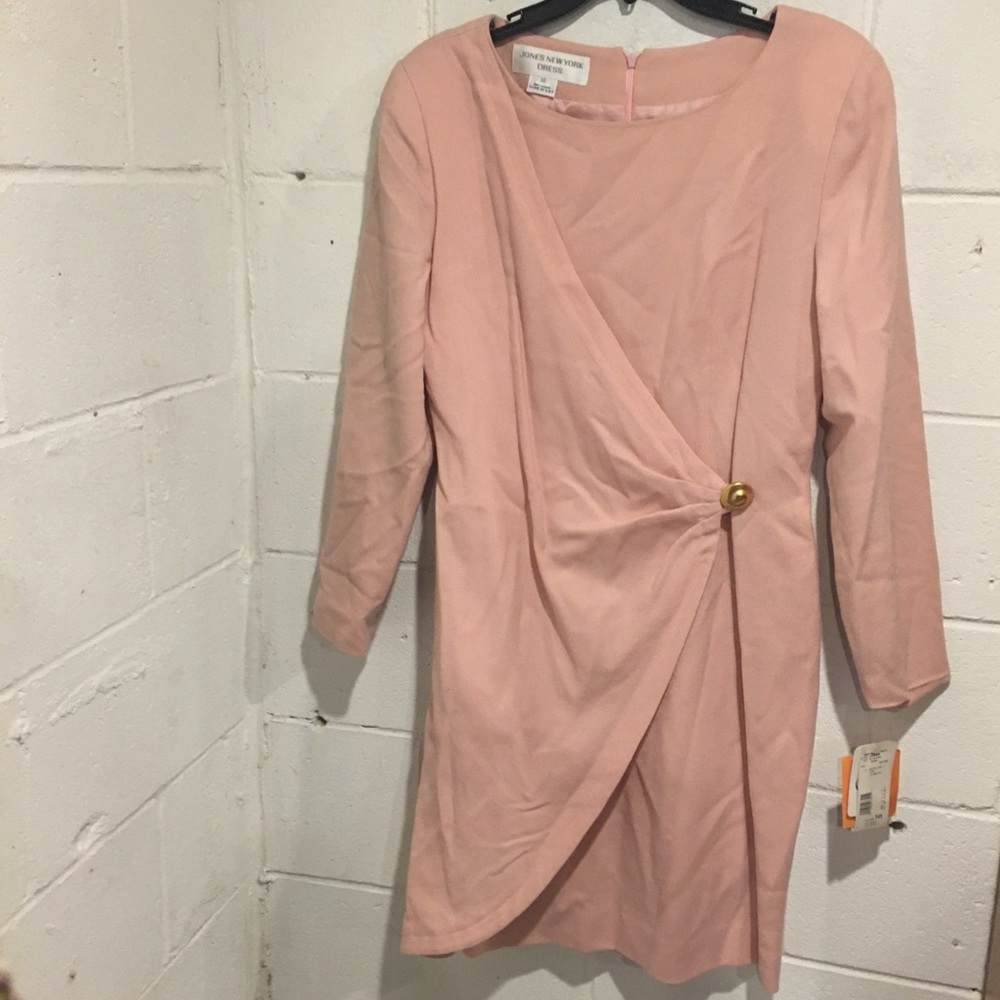 Vintage Jones  New York pink wool faux wrap dress size 10
